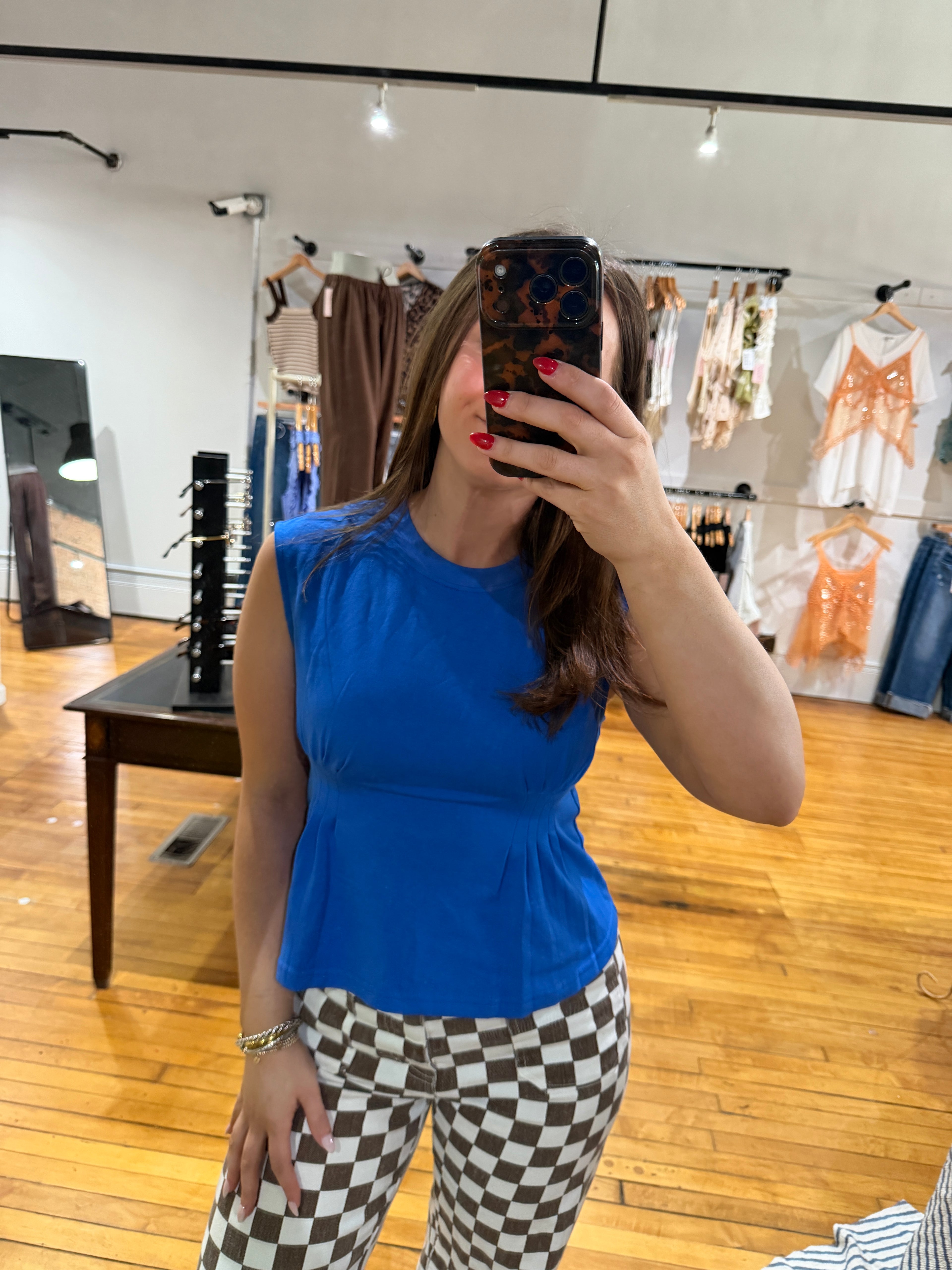 The Take It Easy Side Pleats Tee - Cobalt
