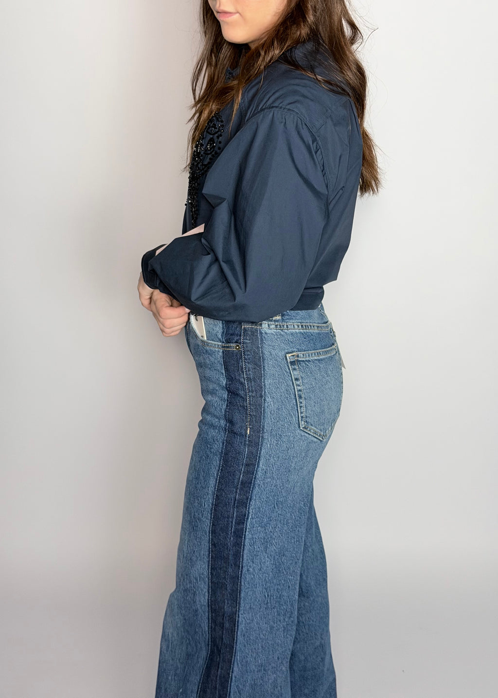 Ebony Sea High-rise Wide Side Panel Raw Hem
