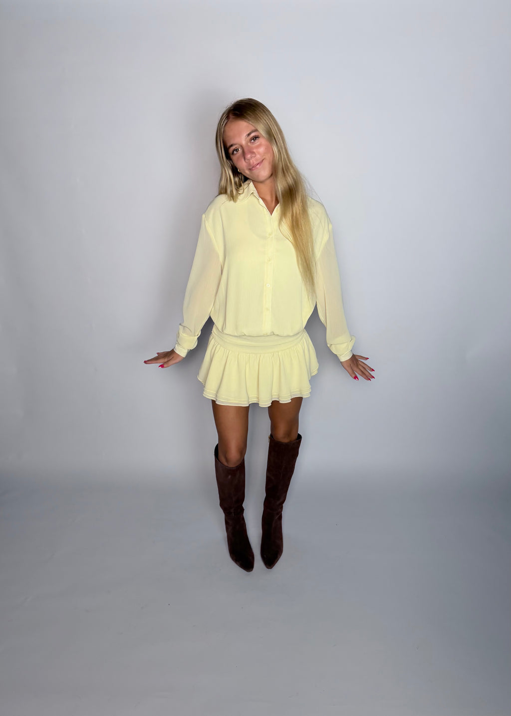 Sunny Days Chiffon Button Down Mini Dress