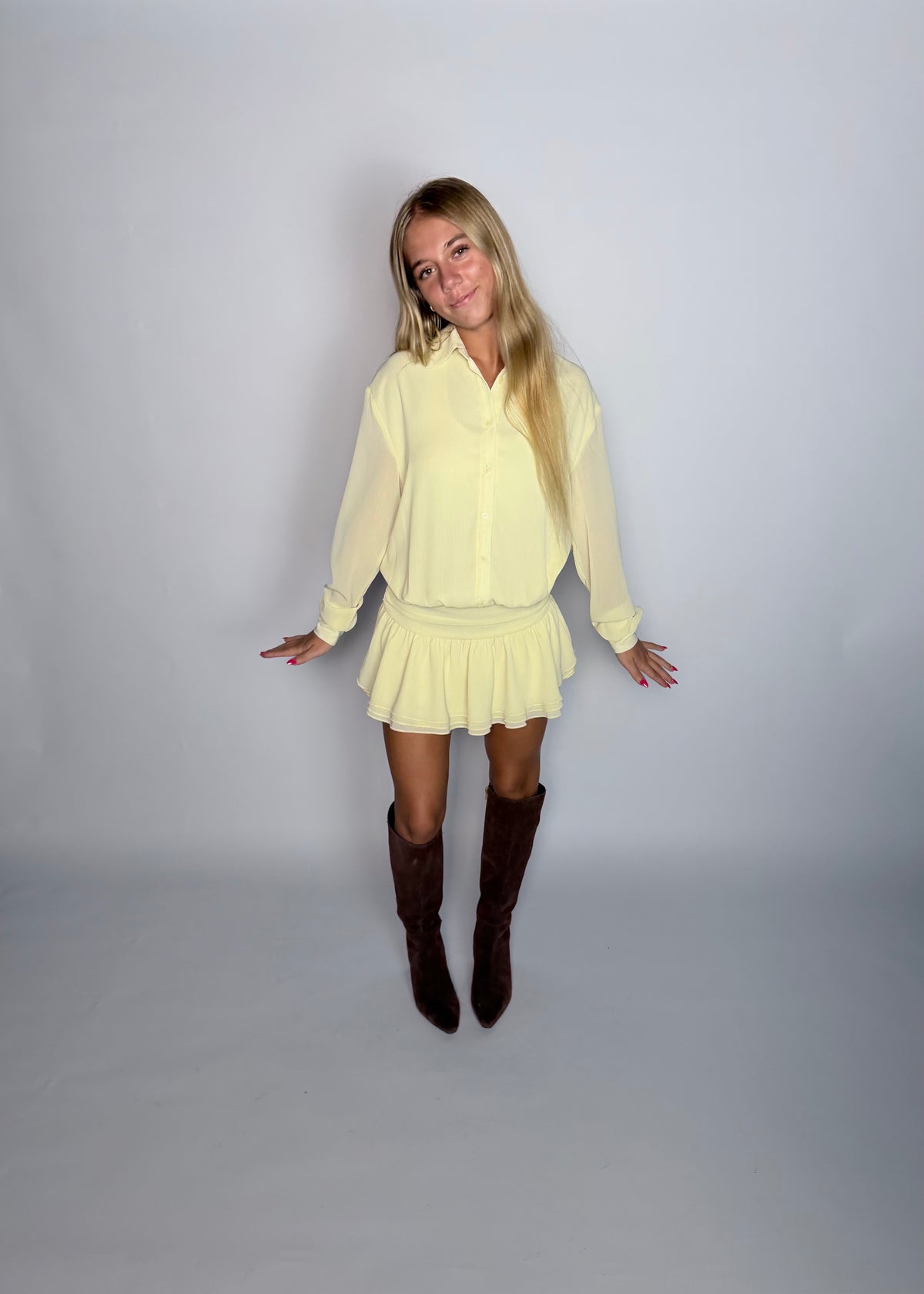 Sunny Days Chiffon Button Down Mini Dress