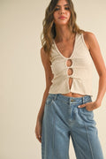 Twisted Detail Open Front Ribbed Top