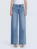 Sadie Super High Rise Medium Wash Raw Hem Wide Leg Jeans