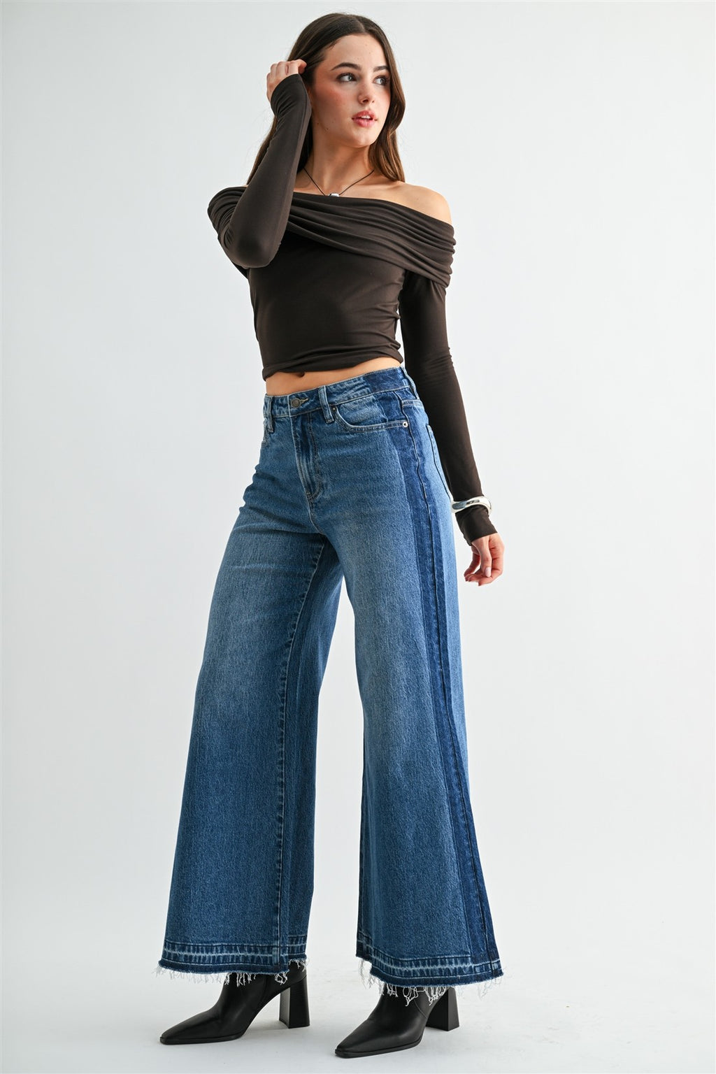 Ebony Sea High-rise Wide Side Panel Raw Hem