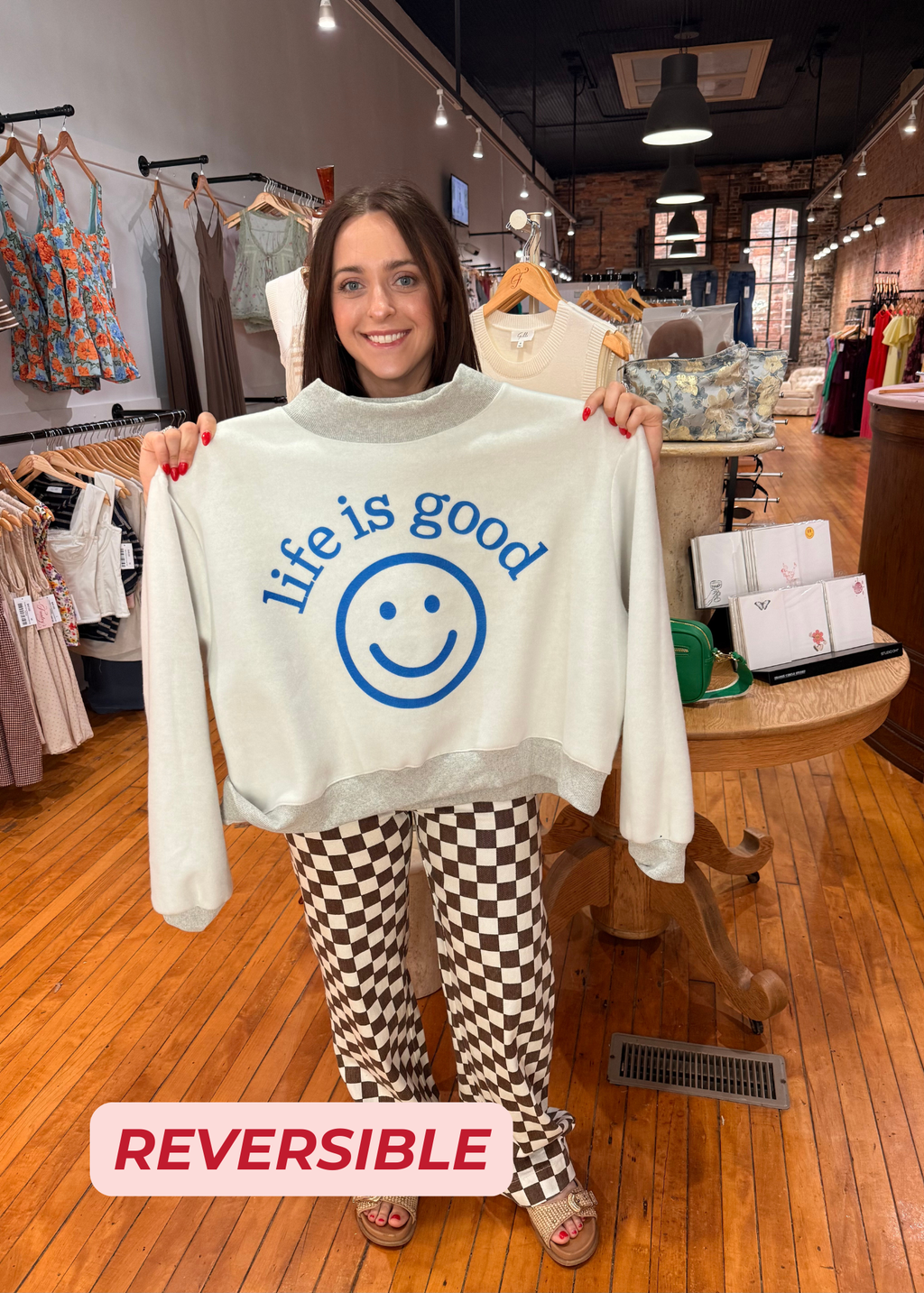 You Are Exactly Where... LIFE IS GOOD :) (Reversible) Mock neck Sweatshirt