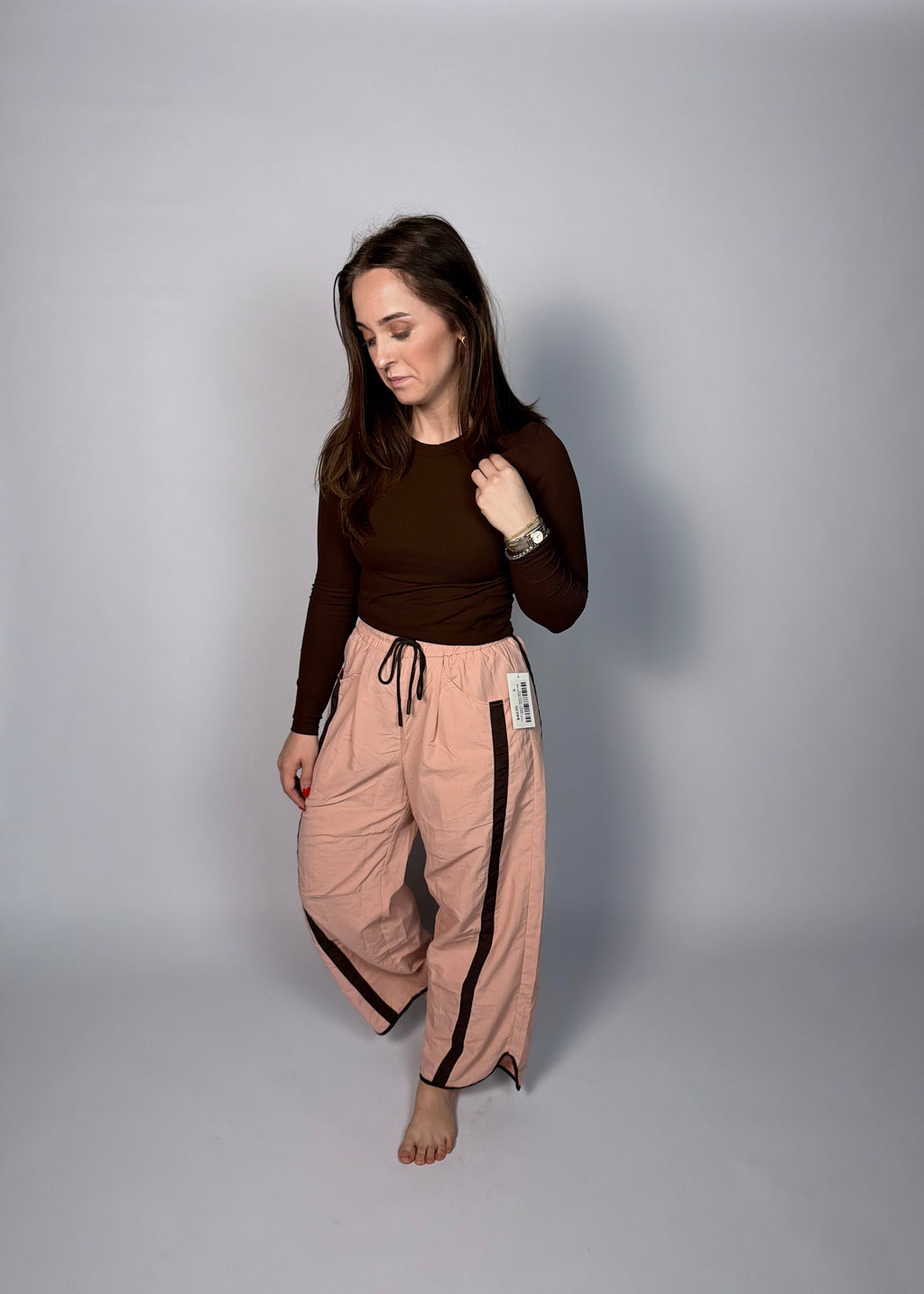 Pacer Sporty Nylon Barrel Leg Pants - Dusty Pink