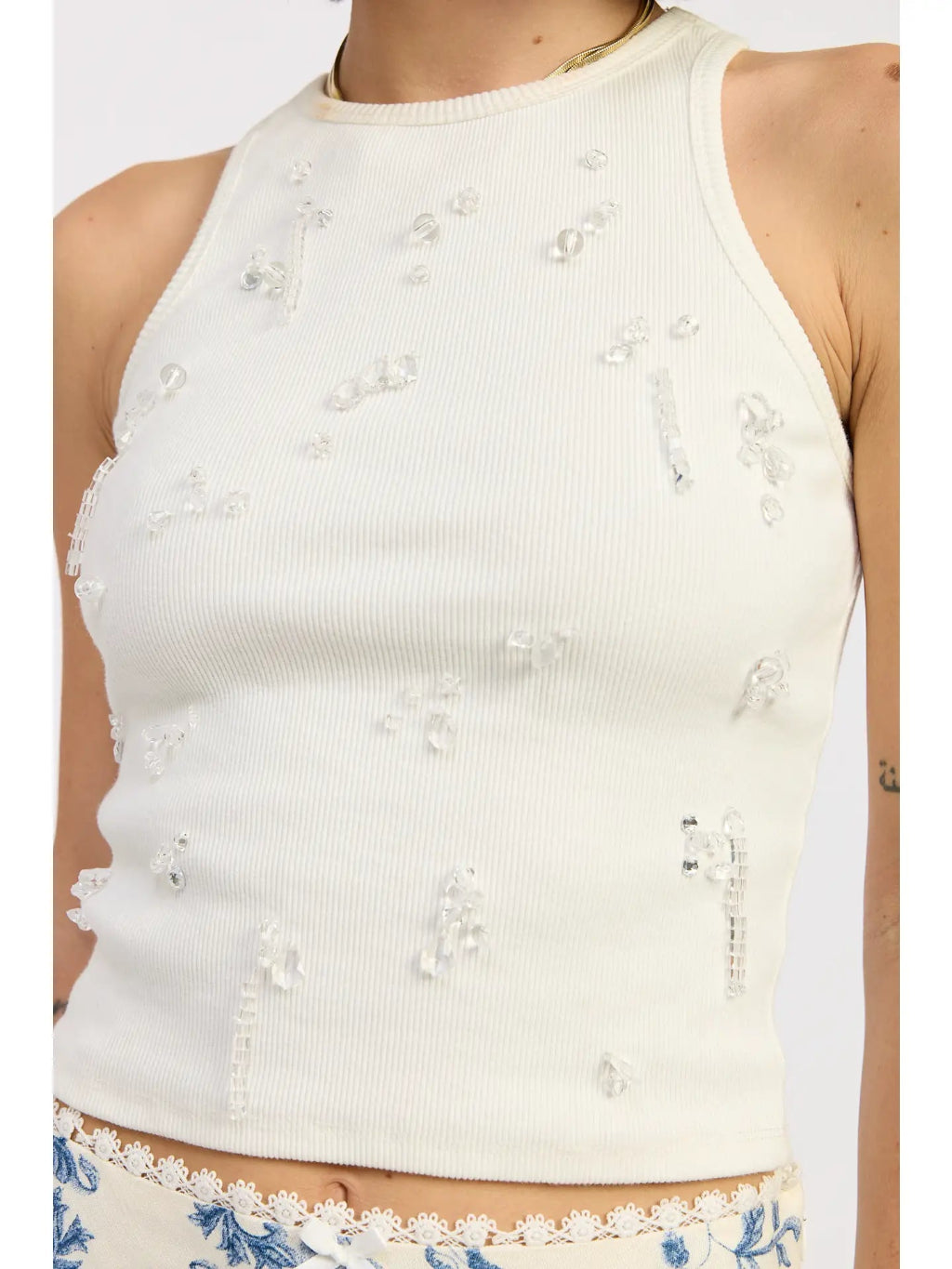 Crystal Waters Beaded Racerback Tank