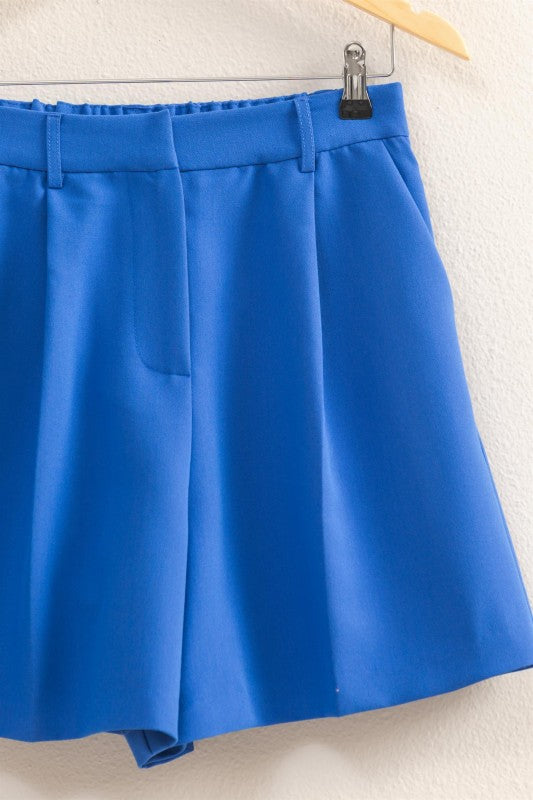 Electric Avenue High Waist Pleated Shorts - Cobalt