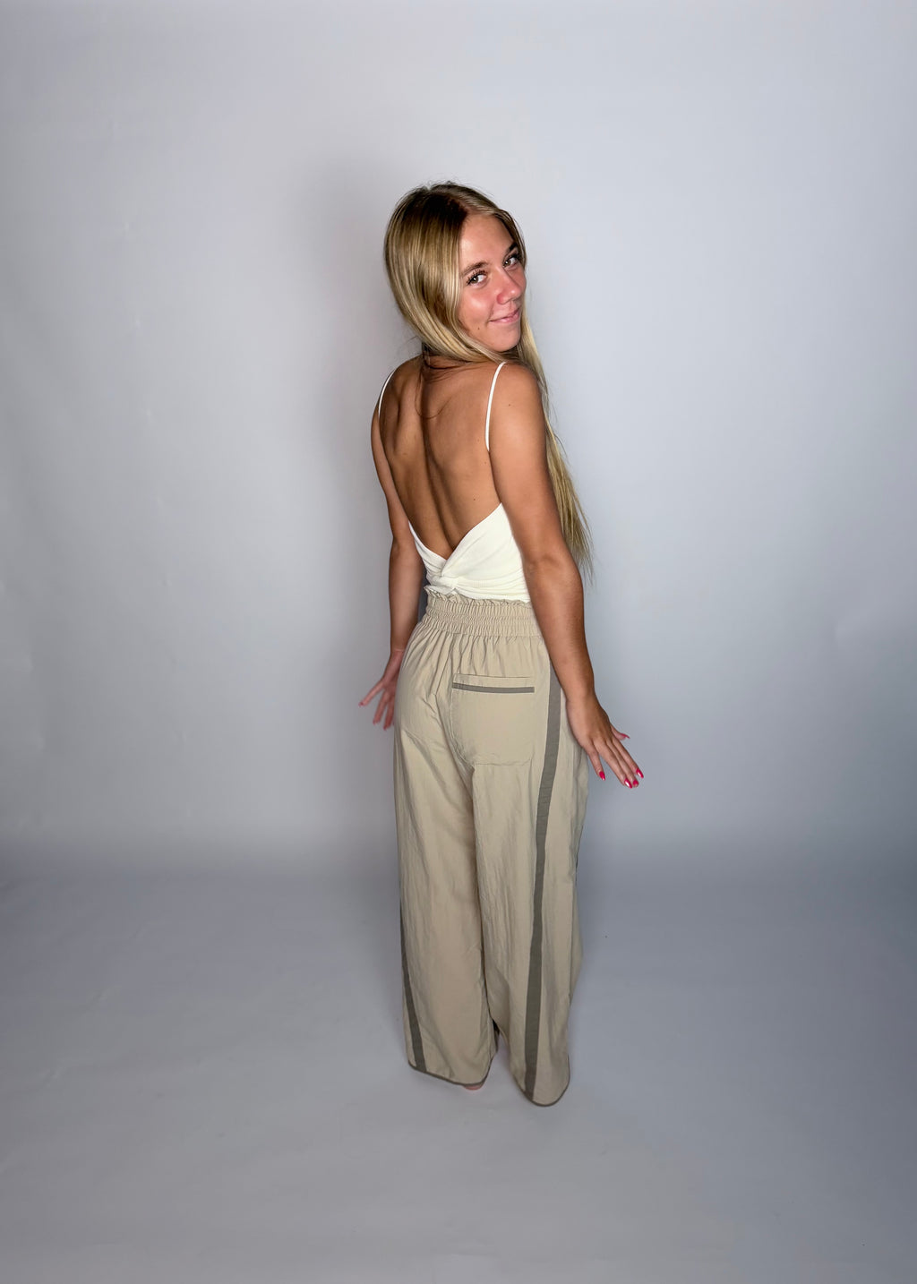 Pacer Sporty Nylon Barrel Leg Pants - Stone