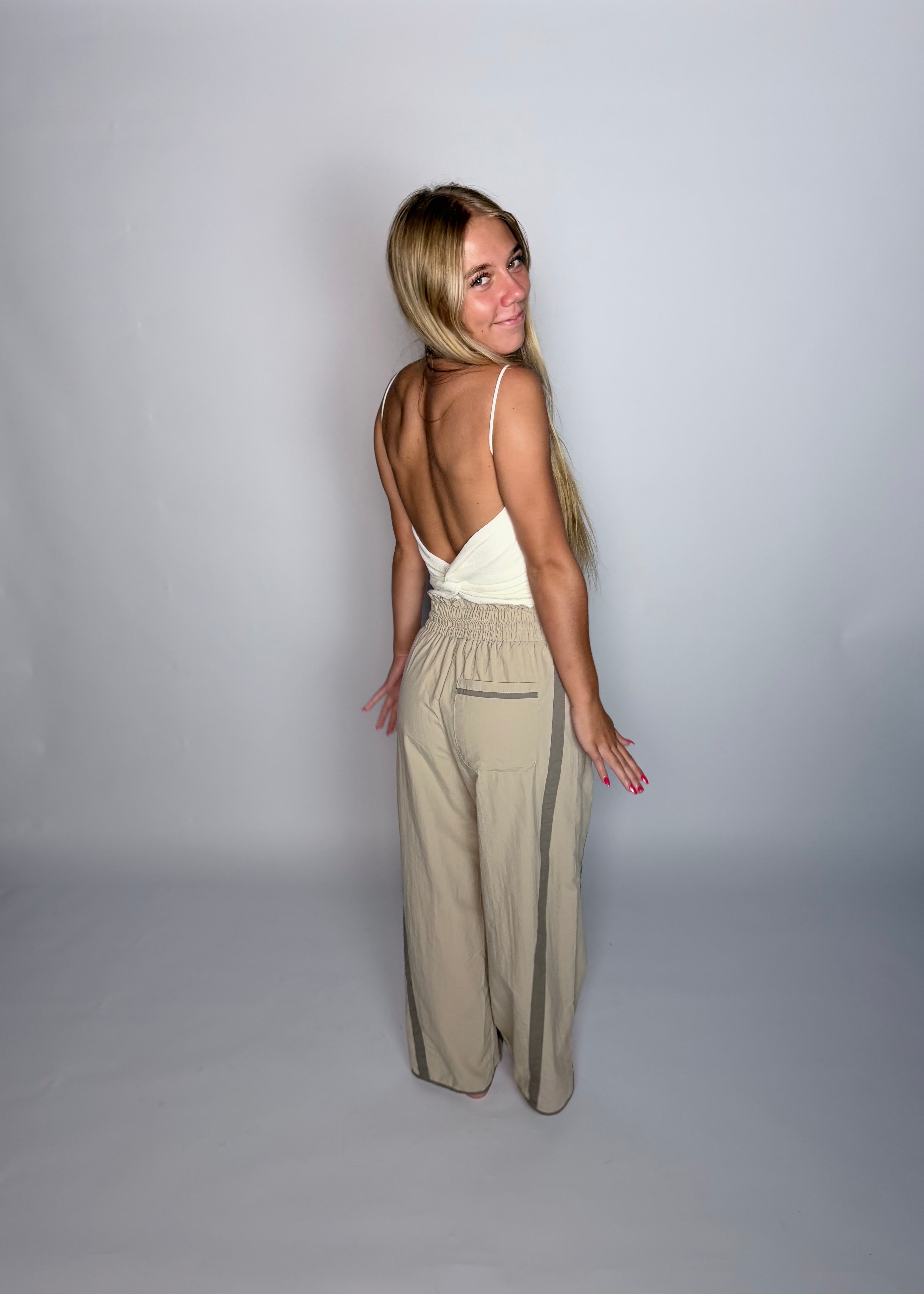 Pacer Sporty Nylon Barrel Leg Pants - Stone