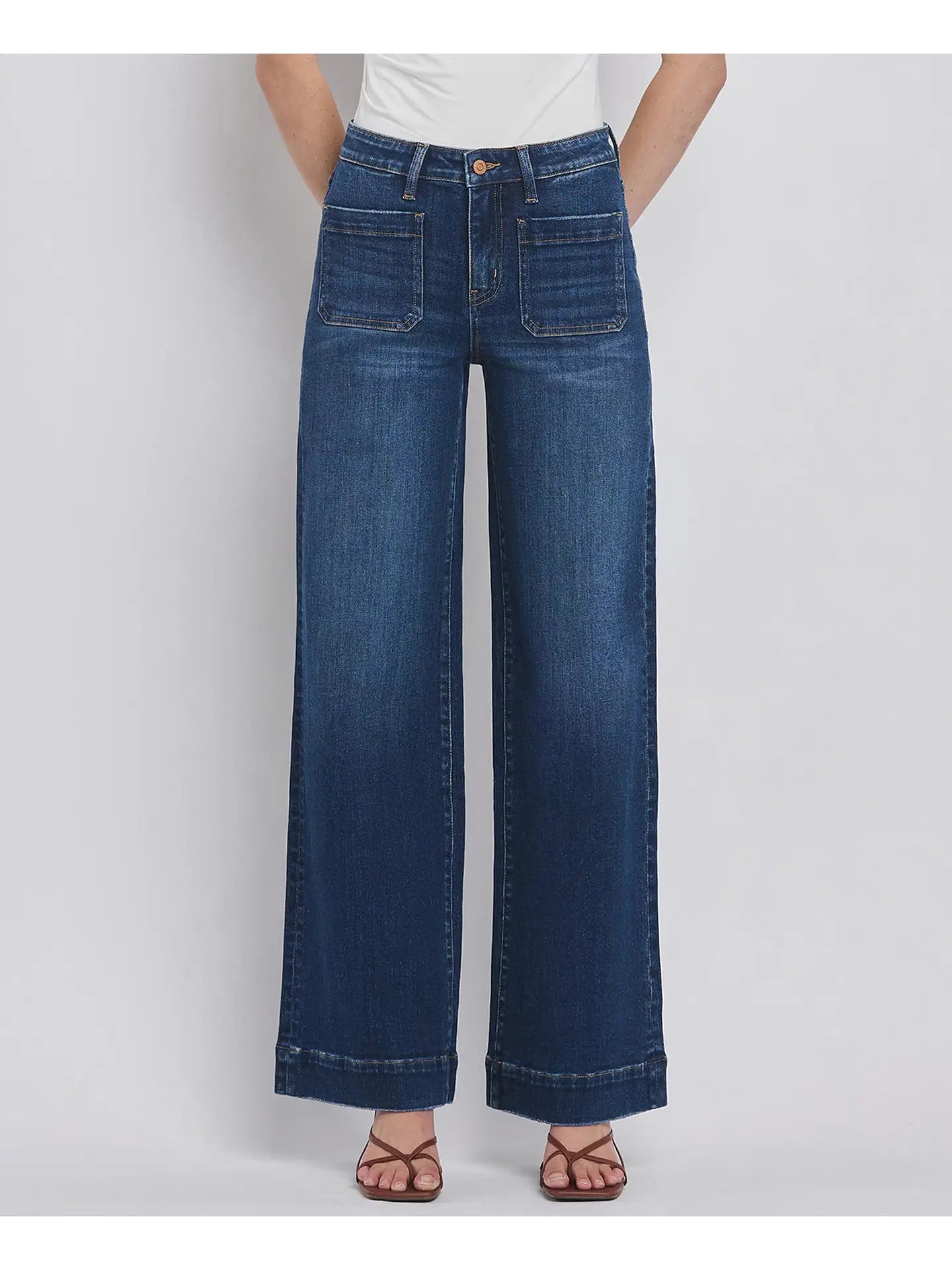 Patsy High Rise Patch Pocket Trouser Hem Wide Jeans