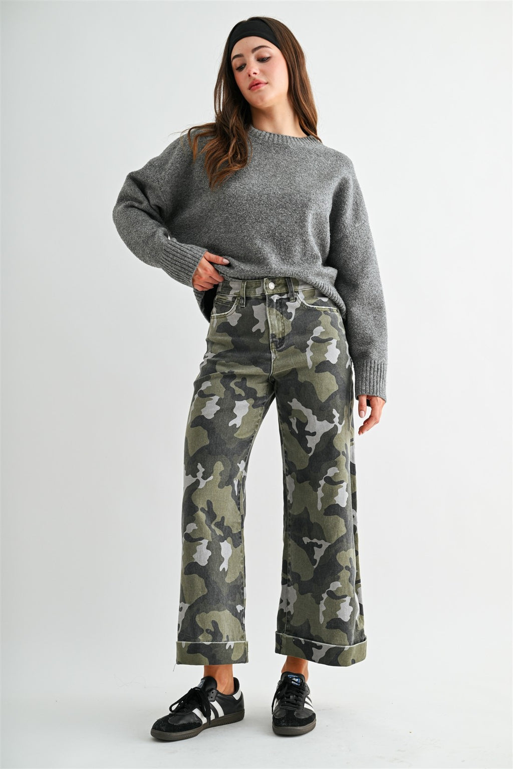 Amulet High-rise Wide Leg Crop Camouflage Cuffed Hem