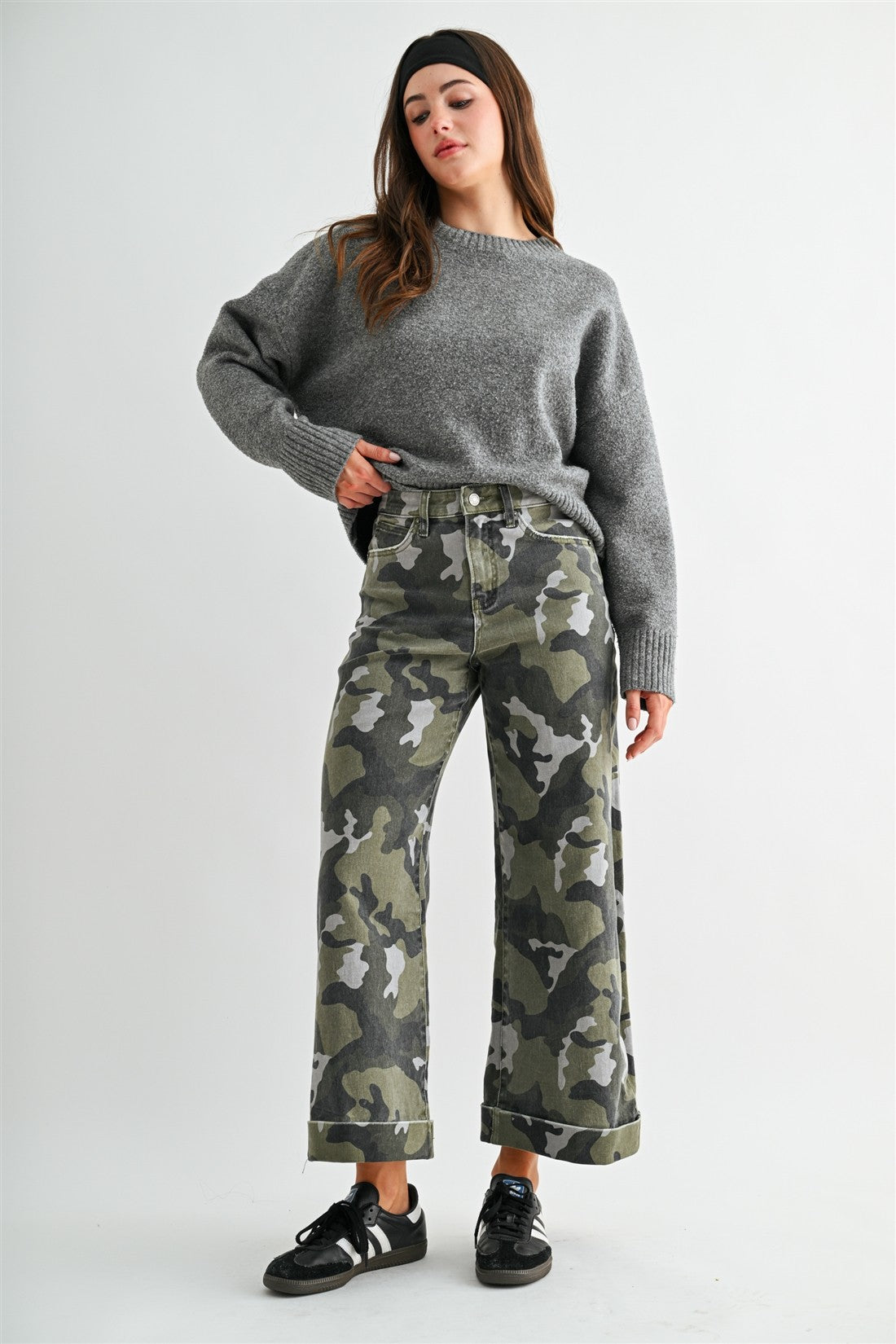 Amulet High-rise Wide Leg Crop Camouflage Cuffed Hem