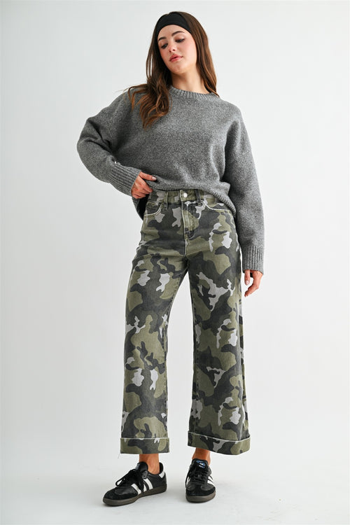 Amulet High-rise Wide Leg Crop Camouflage Cuffed Hem