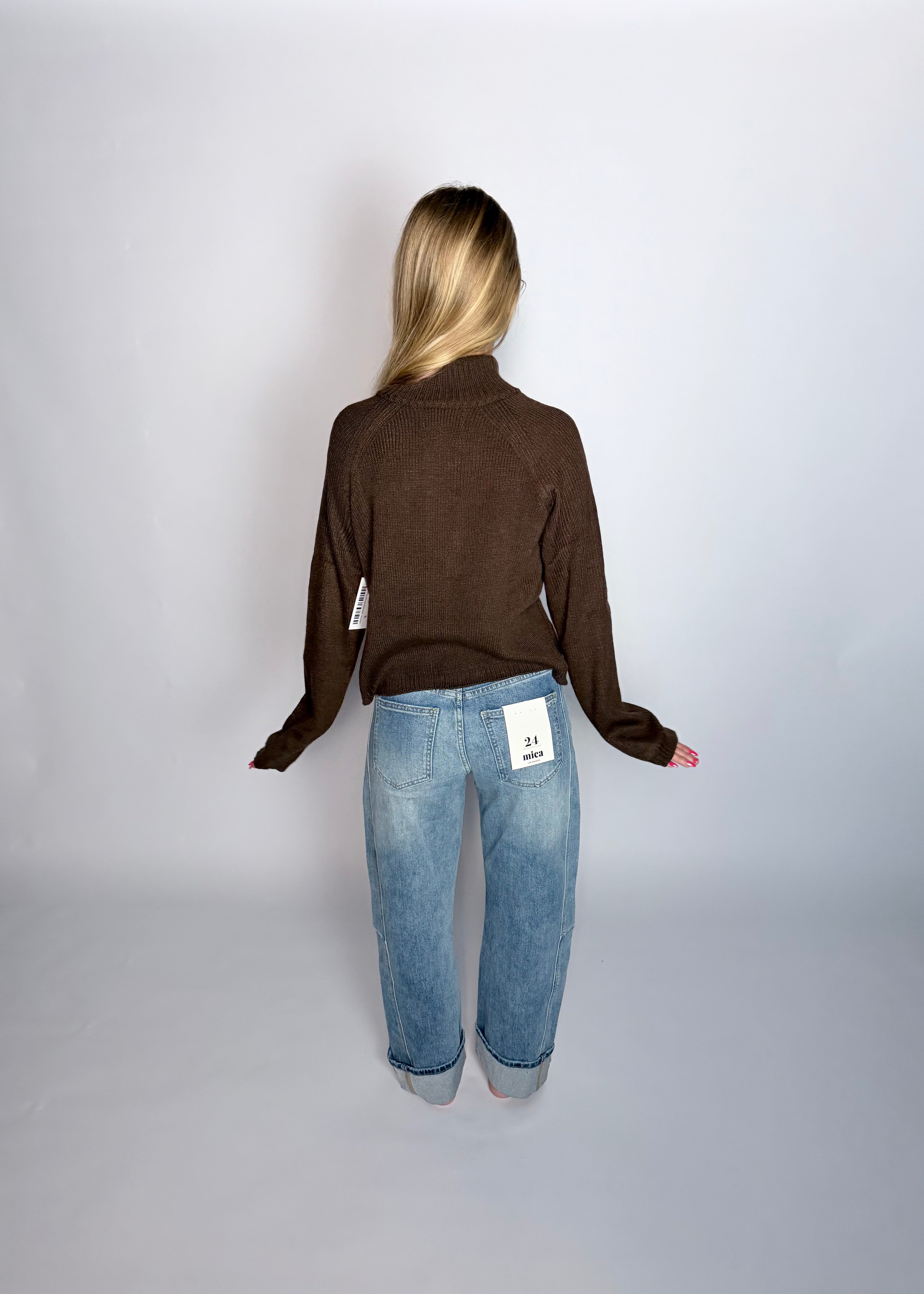 Dusty Sky High Rise Barrel-leg Detailing Cuffed Hem