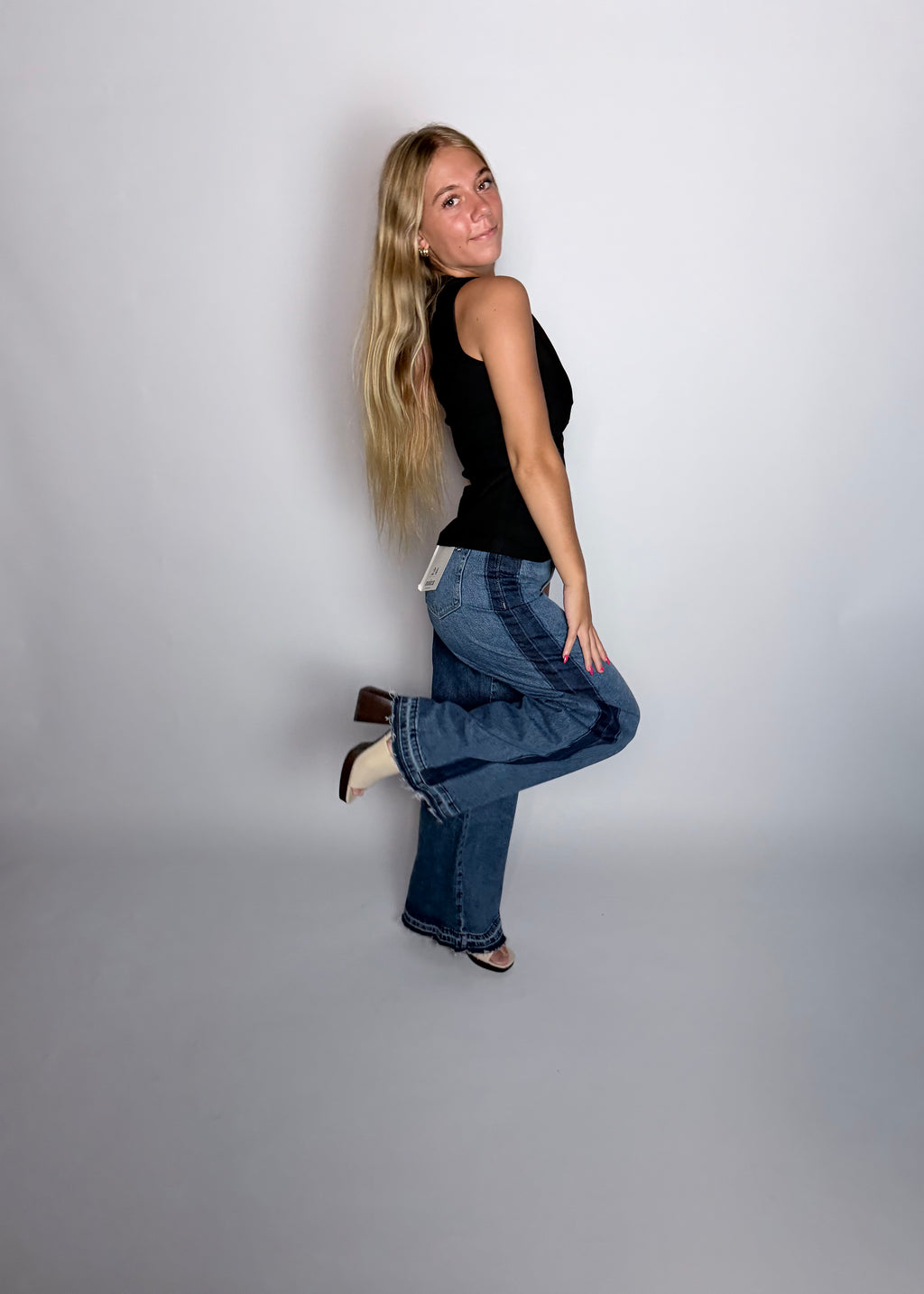 Ebony Sea High-rise Wide Side Panel Raw Hem