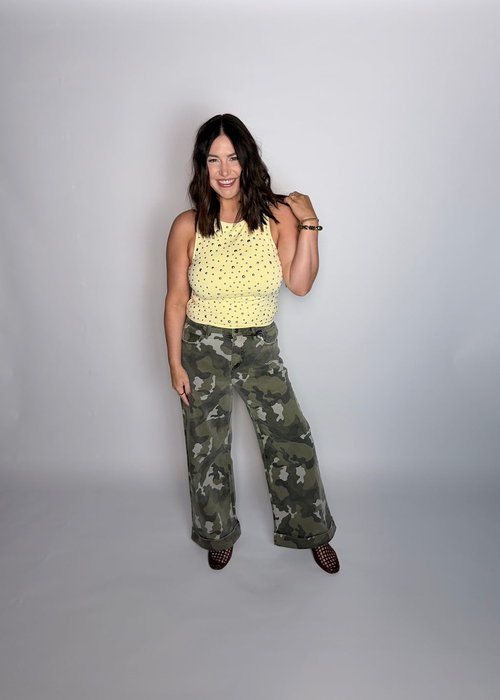 Amulet High-rise Wide Leg Crop Camouflage Cuffed Hem
