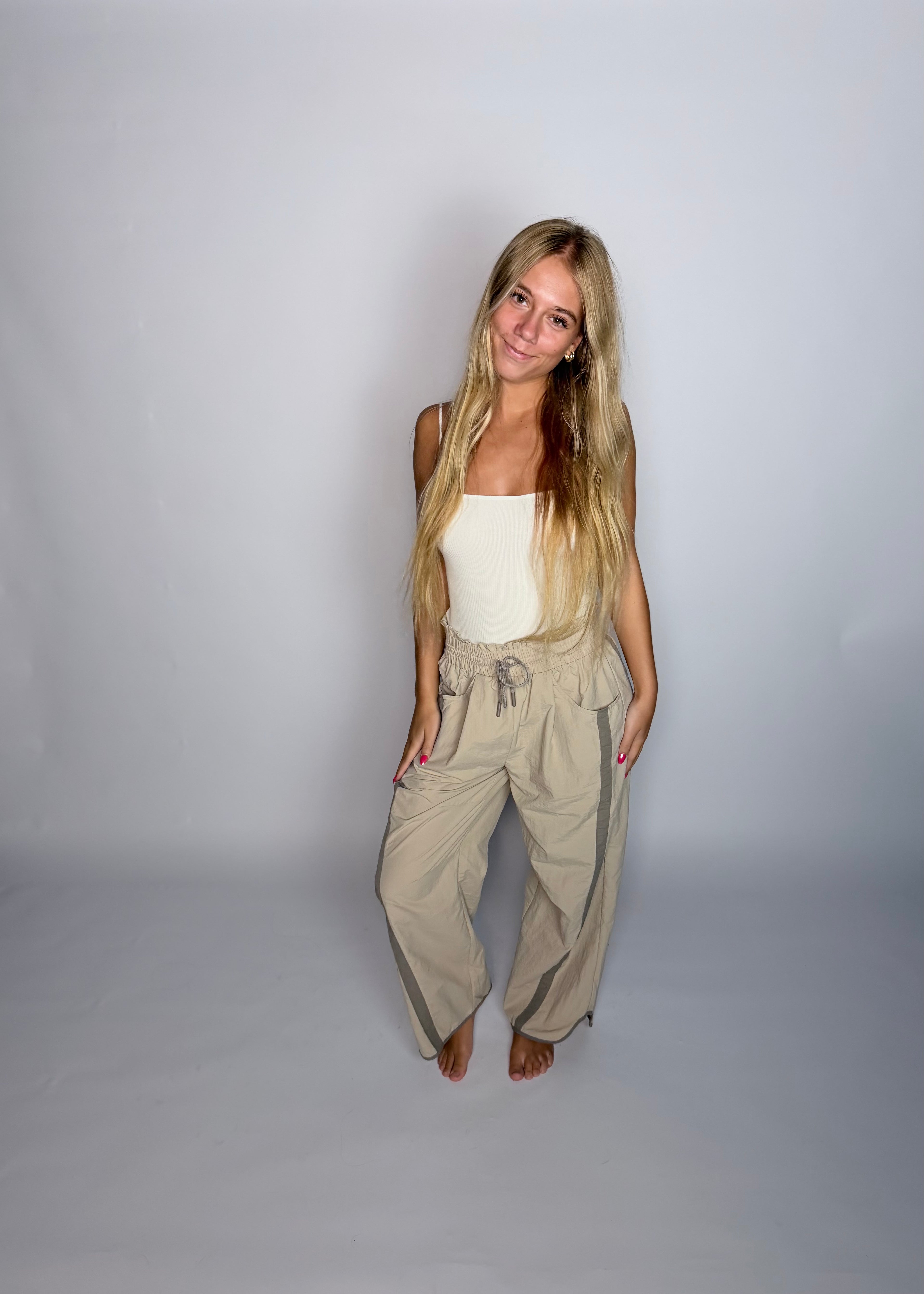 Pacer Sporty Nylon Barrel Leg Pants - Stone