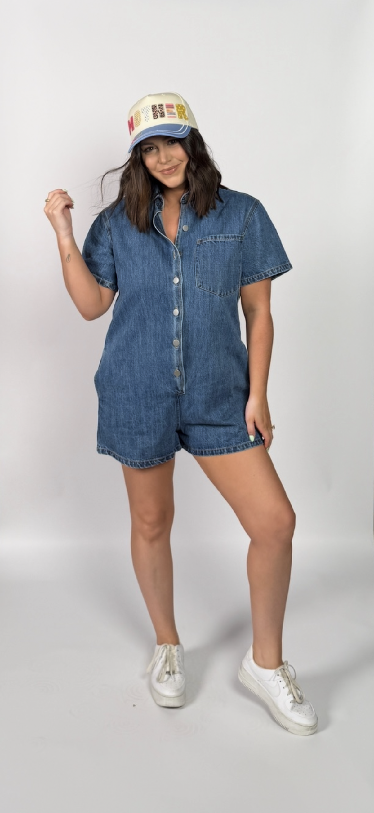 On The Go Denim Shirt Romper