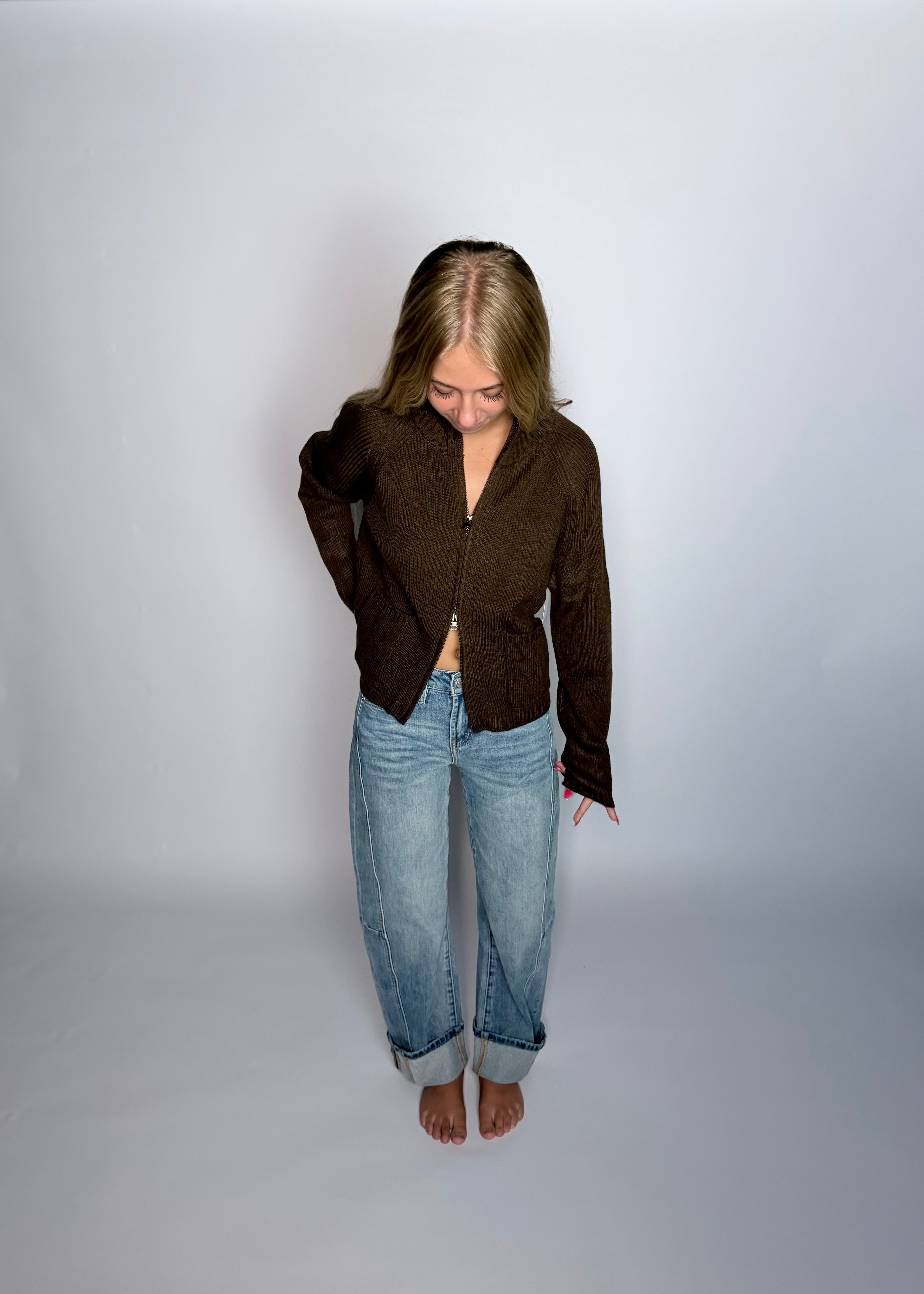Dusty Sky High Rise Barrel-leg Detailing Cuffed Hem