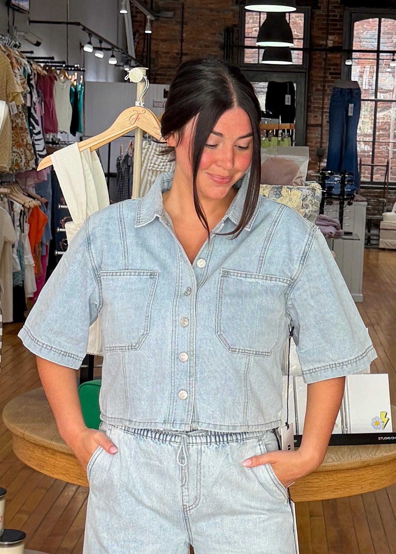 Bluebird Denim Crop Shirt