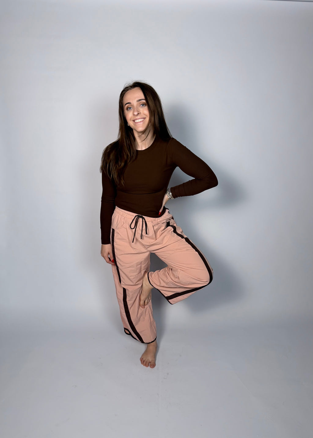 Pacer Sporty Nylon Barrel Leg Pants - Dusty Pink