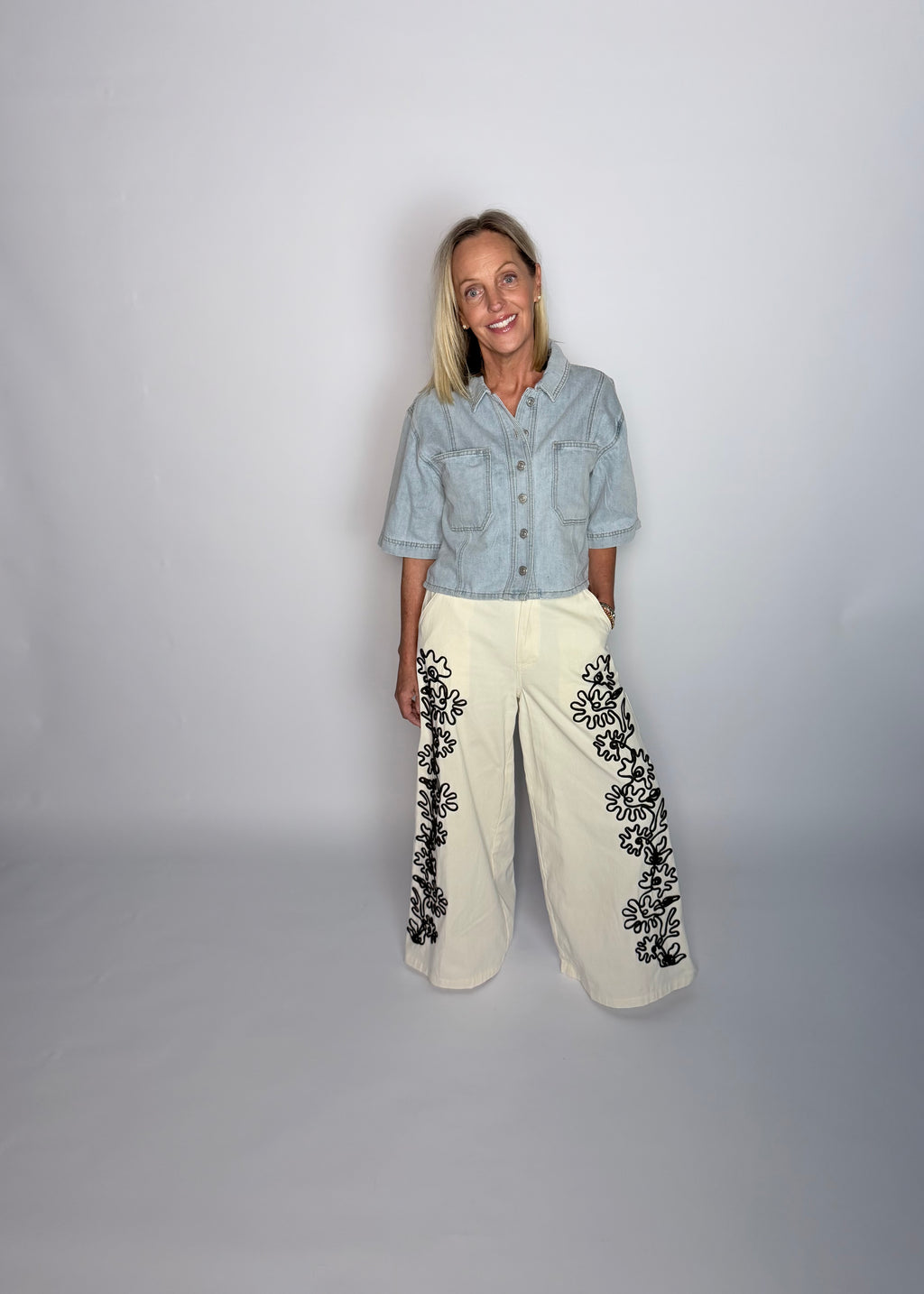 Inkblossom Wide-Leg Ankle Pants