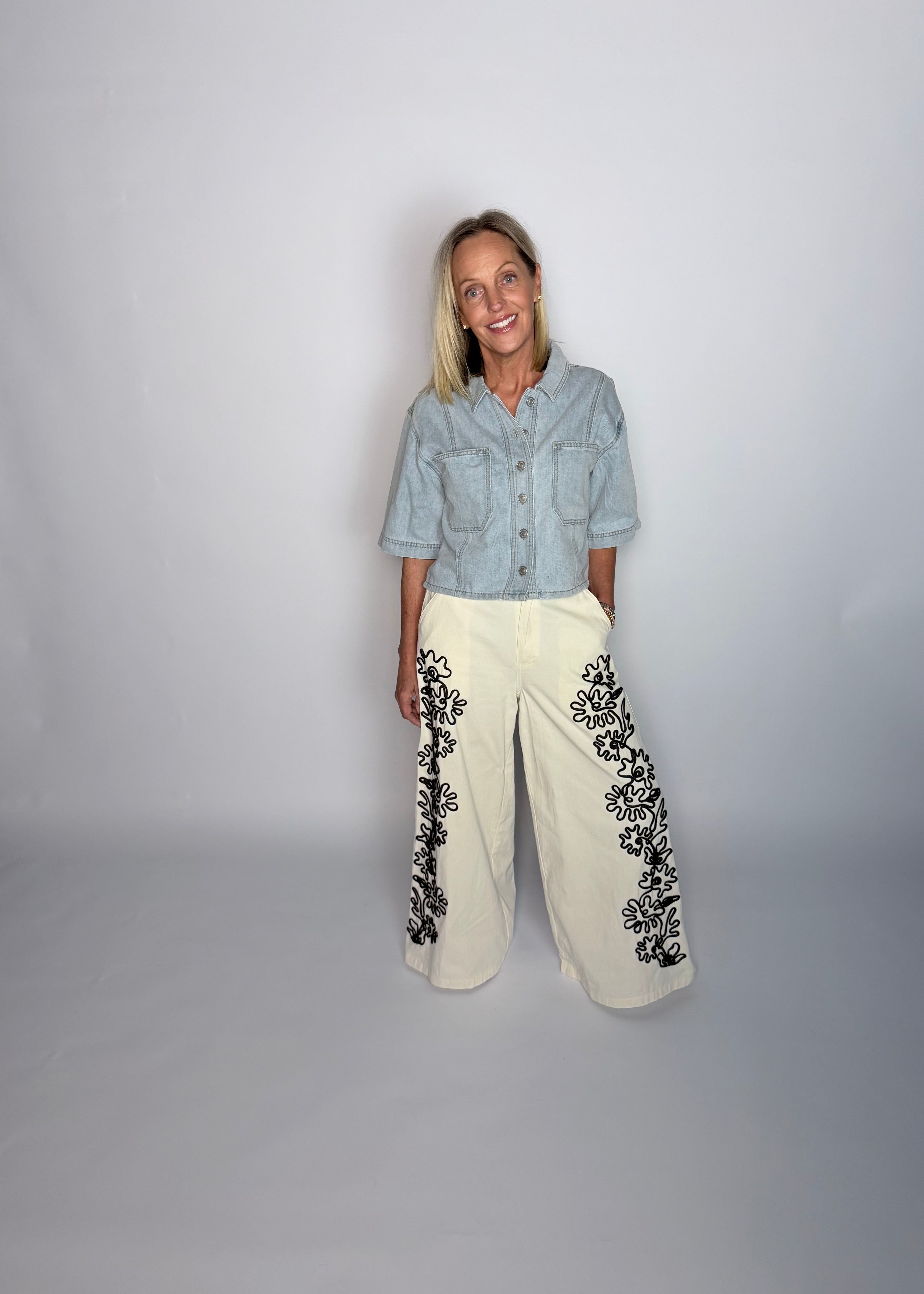 Inkblossom Wide-Leg Ankle Pants