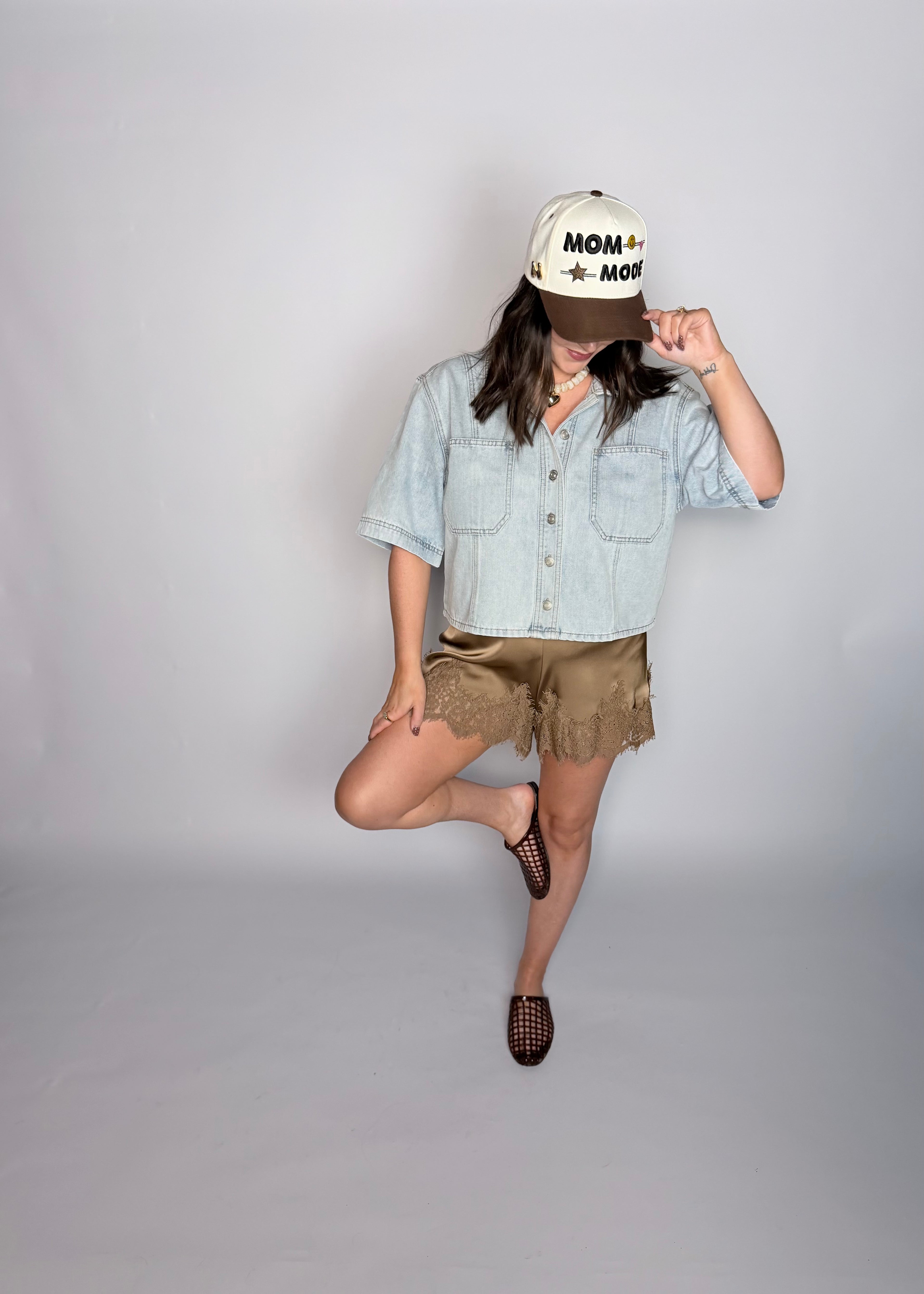 Finesse Satin + Lace Shorts - Mocha