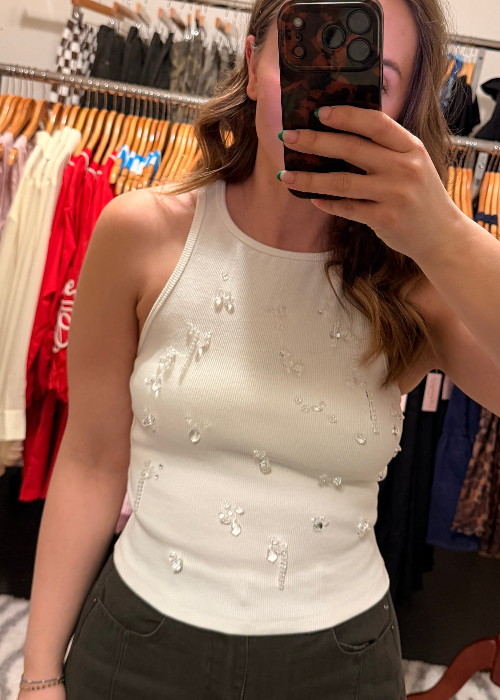 Crystal Waters Beaded Racerback Tank