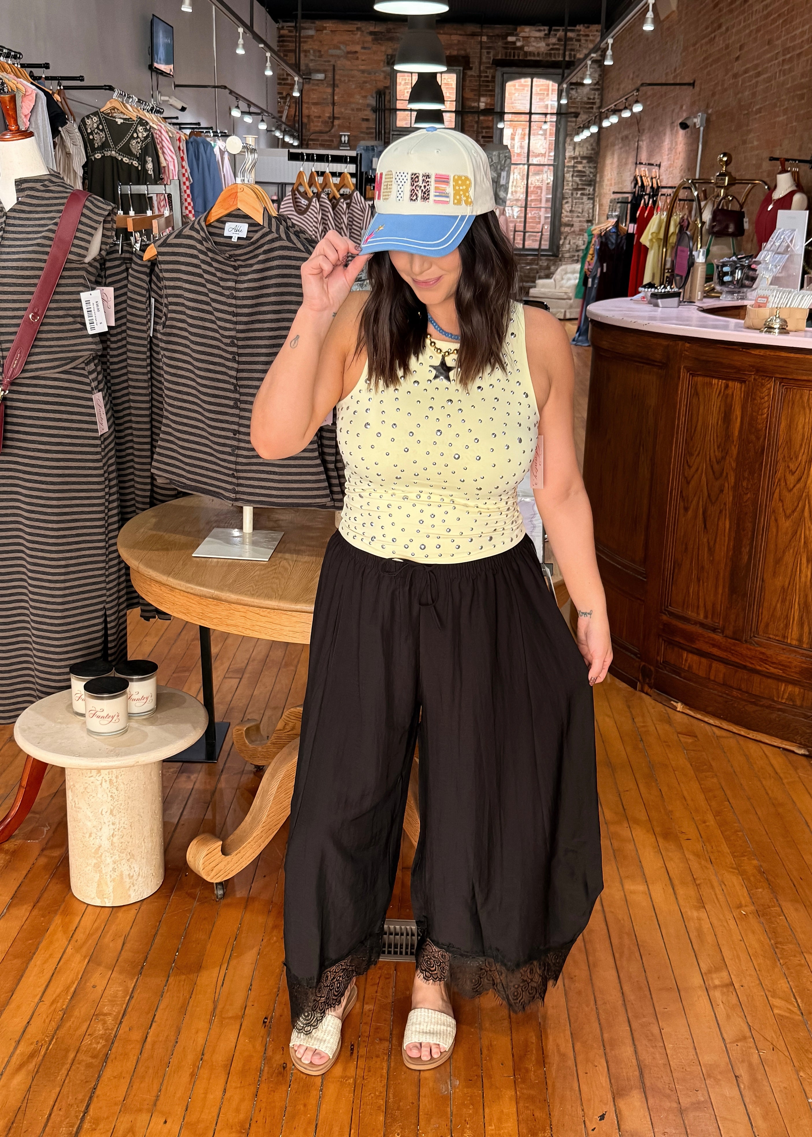 Secret Language Lace Trim Balloon Pants - Black