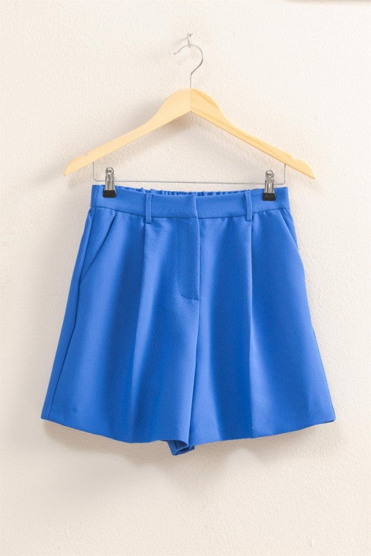 Electric Avenue High Waist Pleated Shorts - Cobalt